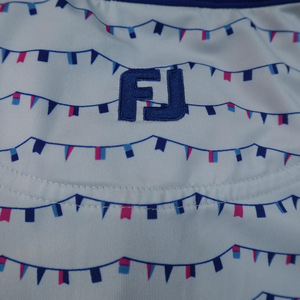 FootJoy Polo Shirt Mens 2XL White Flag Print Golf Performance Stretch Preppy Top - Picture 6 of 12